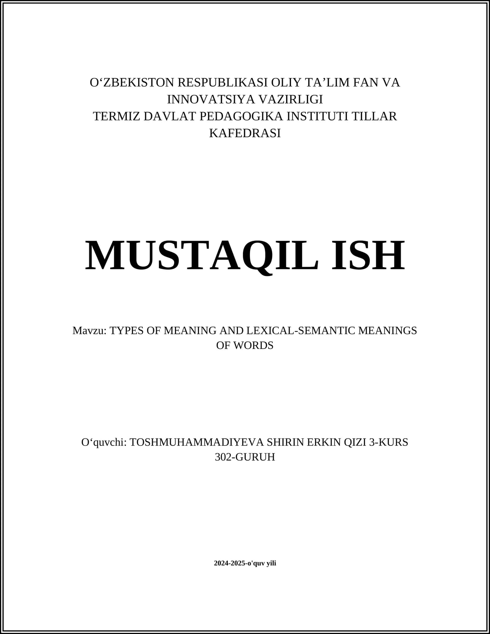 TYPES OF MEANING AND LEXICAL-SEMANTIC MEANINGS OF WORDS