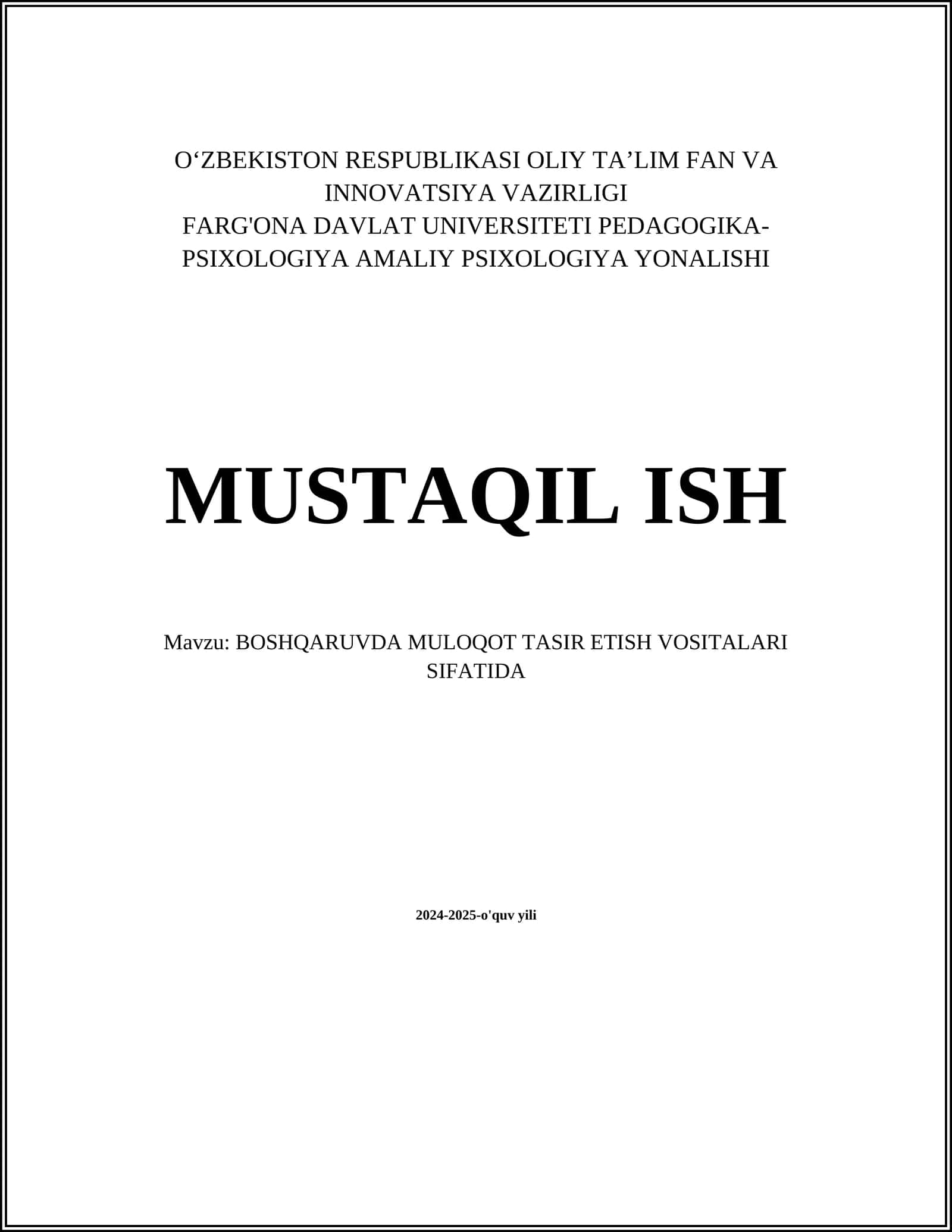 BOSHQARUVDA MULOQOT TASIR ETISH VOSITALARI SIFATIDA