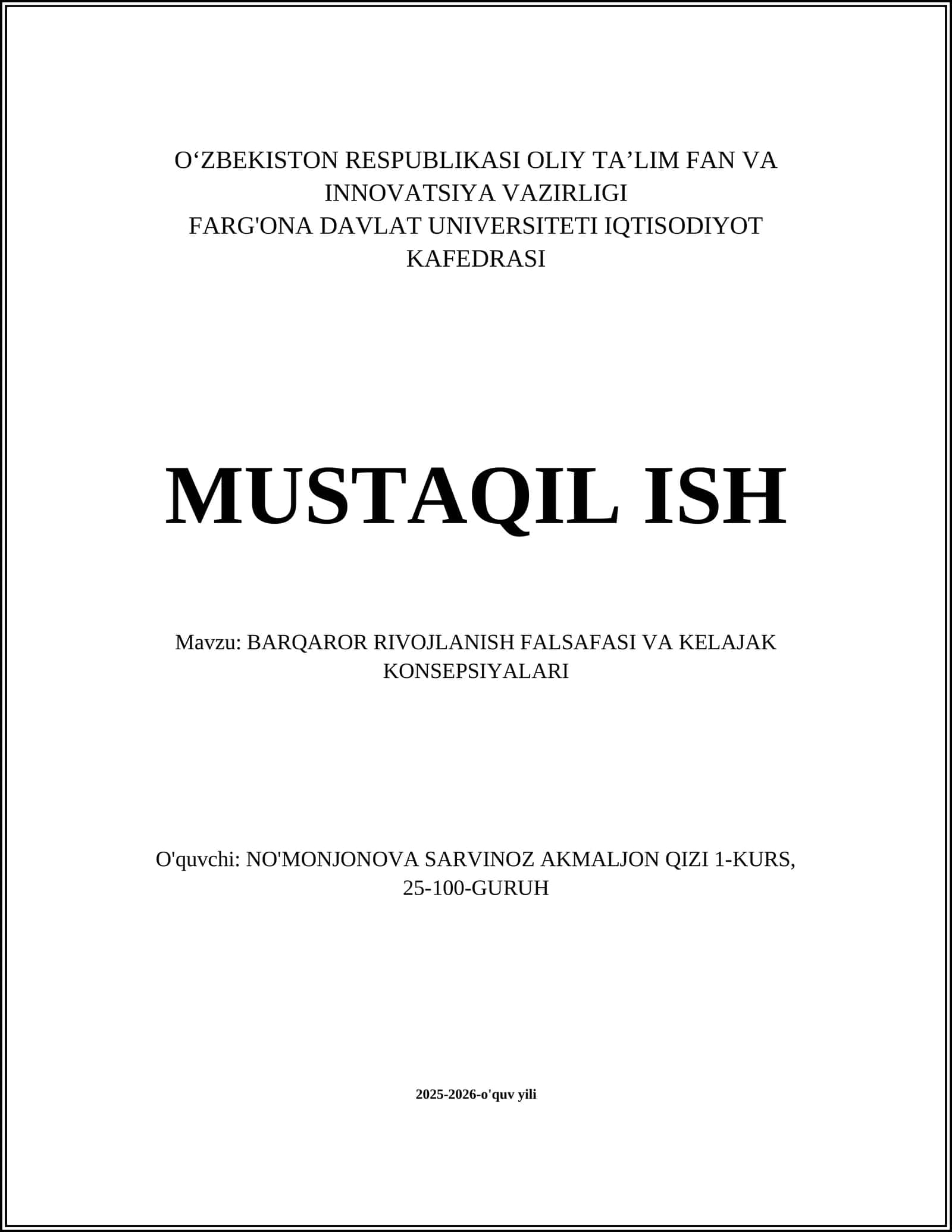 BARQAROR RIVOJLANISH FALSAFASI VA KELAJAK KONSEPSIYALARI