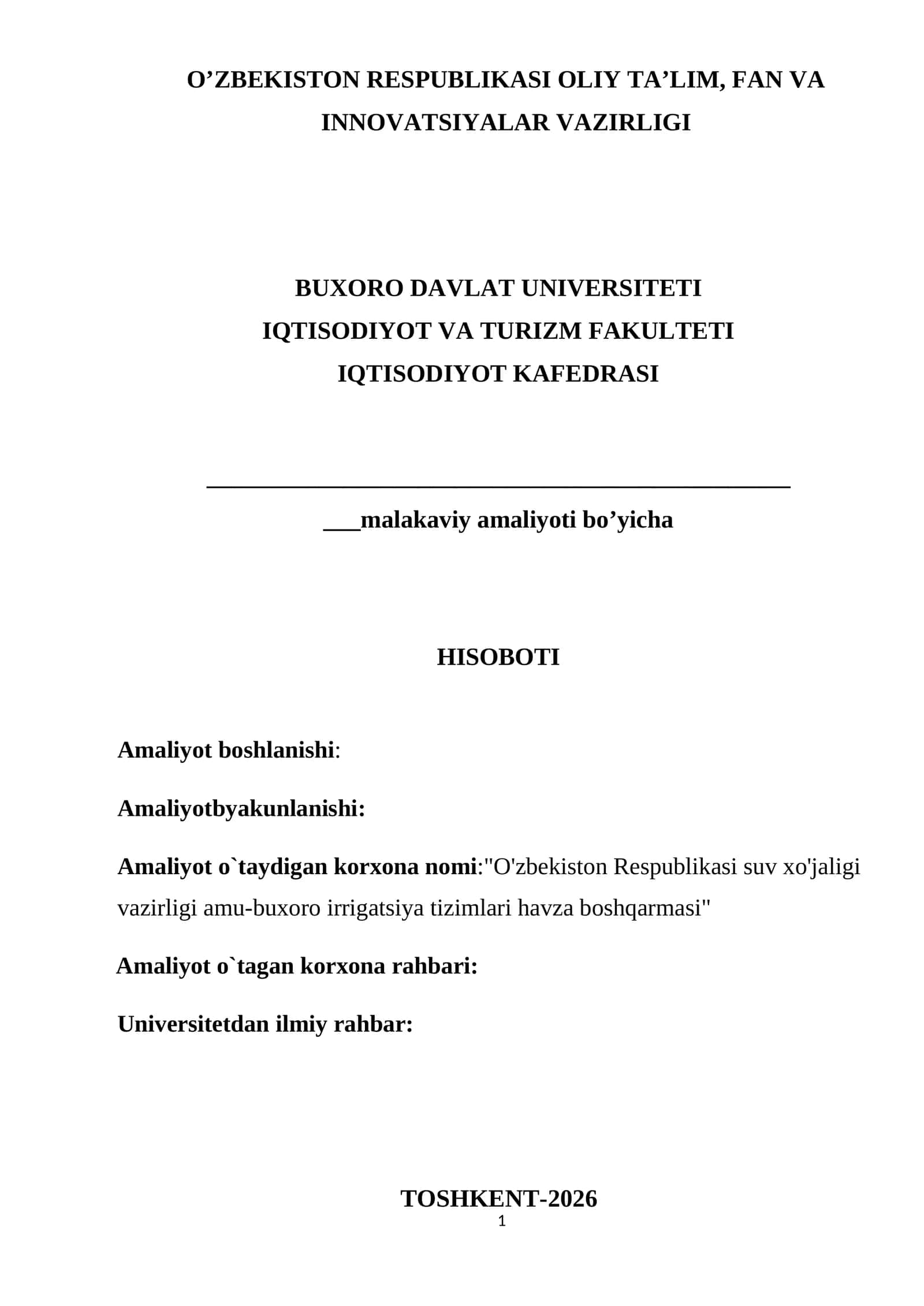 O'zbekiston Respublikasi suv xo'jaligi vazirligi amu-buxoro irrigatsiya tizimlari havza boshqarmasi