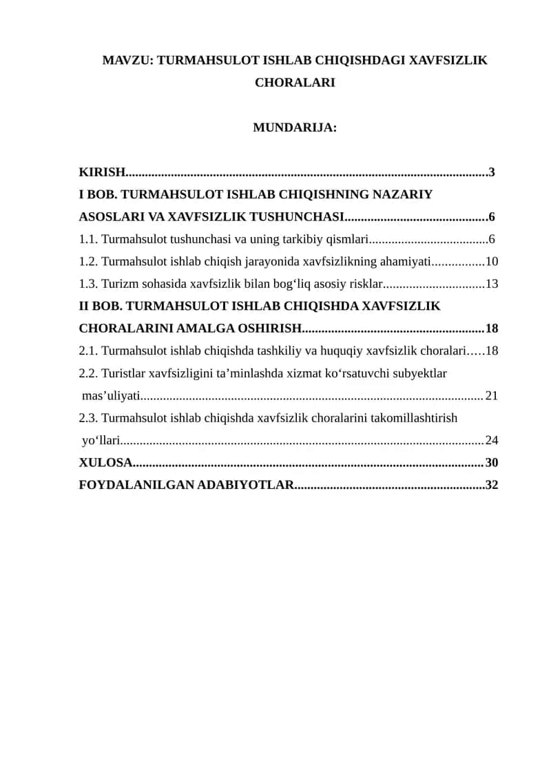 Turmahsulot Ishlab Chiqishdagi Xavfsizlik Choralari
