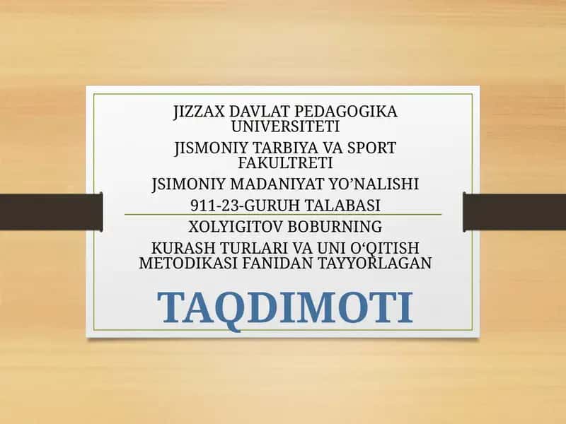Kurash Turlari va Uni O‘qitish Metodikasi