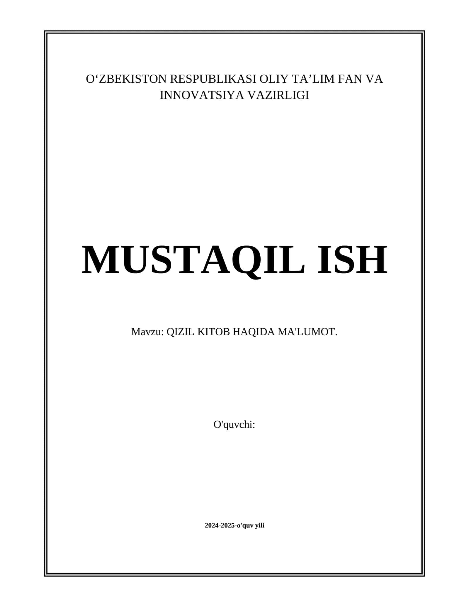 QIZIL KITOB HAQIDA MA'LUMOT