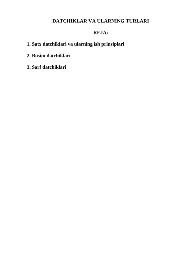 Satx datchiklari va ularning ish prinsiplari