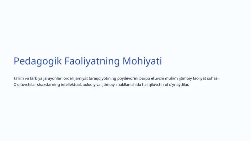 Pedagogik Faoliyatning Mohiyati