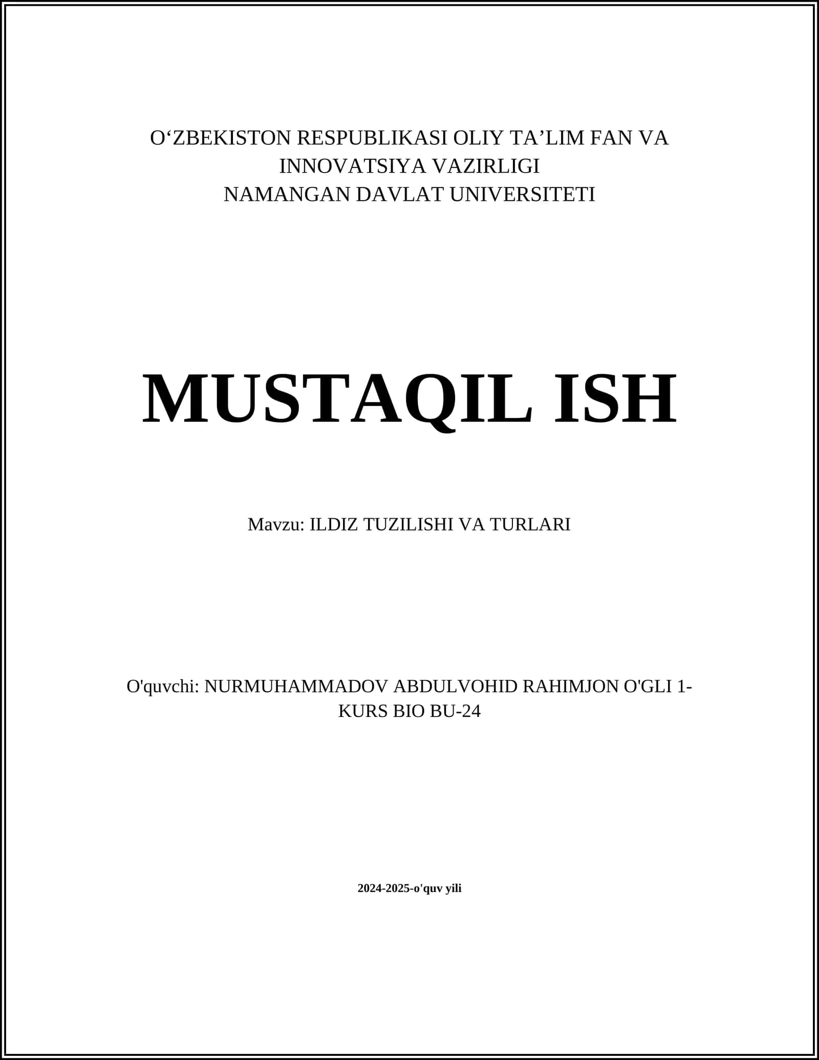 ILDIZ TUZILISHI VA TURLARI