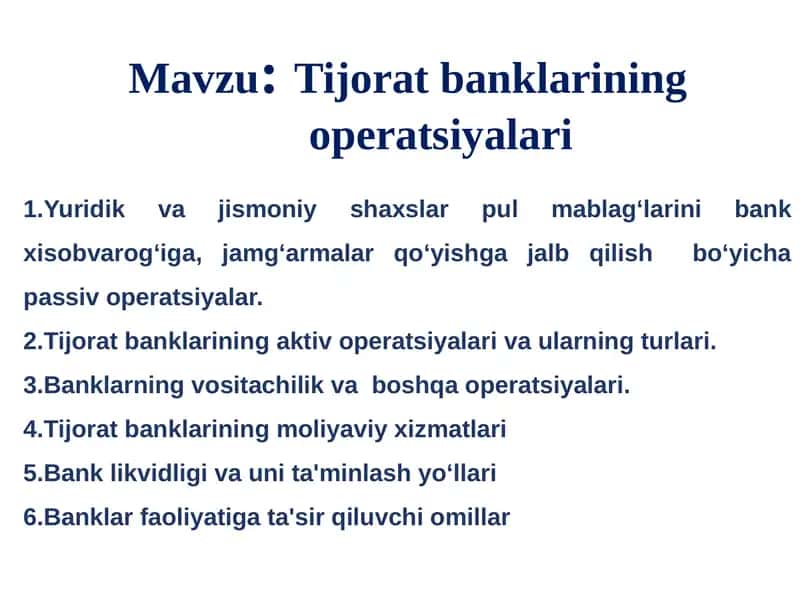 Tijoratbanklarining Operatsiyalari
