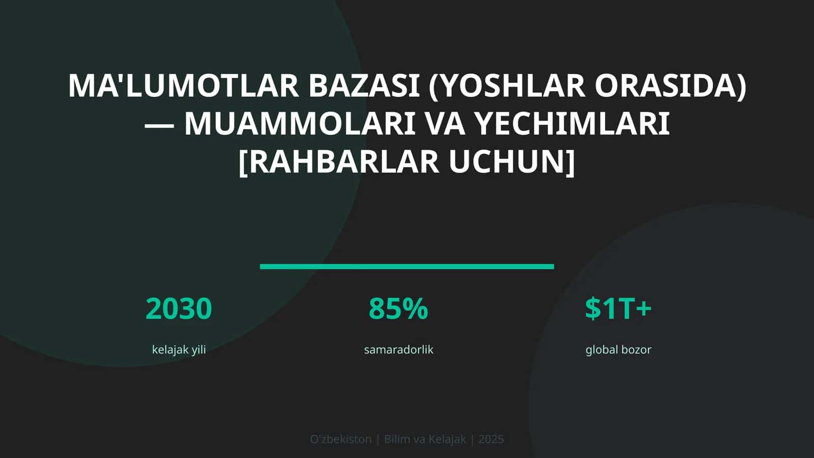 Ma'lumotlar bazasi (yoshlar orasida) — muammolari va yechimlari [rahbarlar uchun]