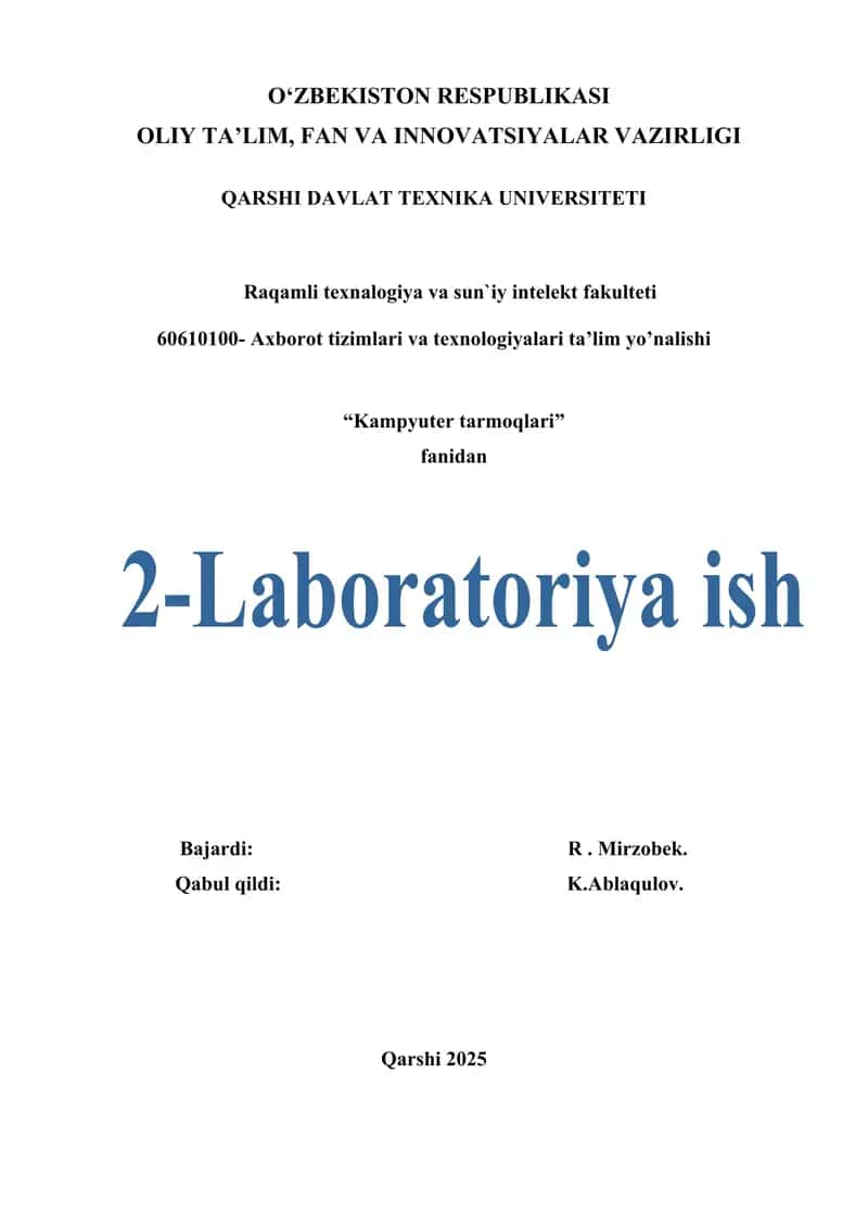 CISCO PACKET TRACER SIMULYATOR INTERFEYSI VA UNING IMKONIYATLARINI O‘RGANISH