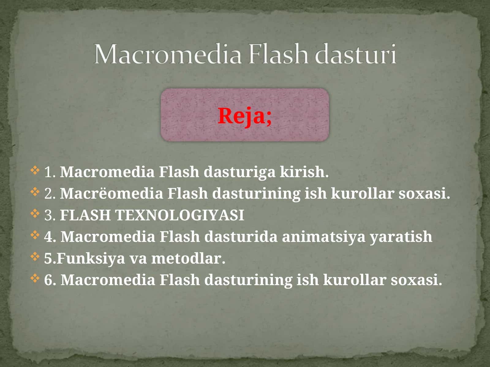 Macromedia Flash dasturiga kirish