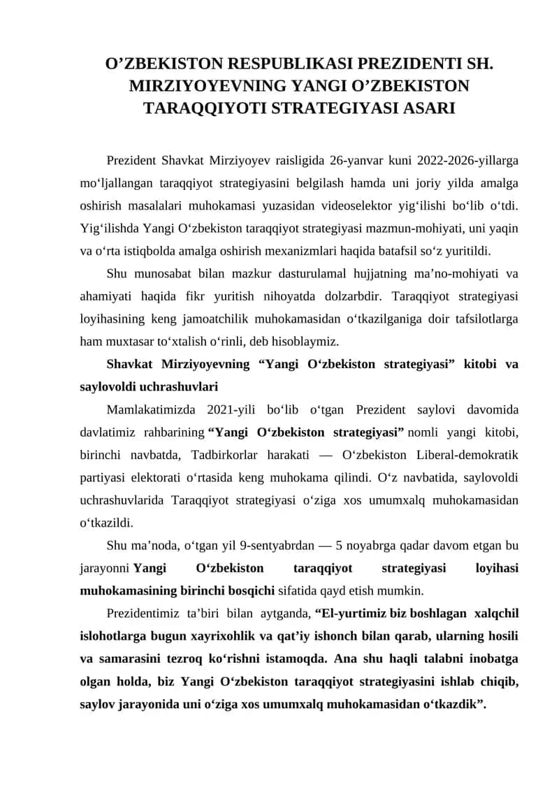 Yangi Oʻzbekiston Taraqqiyot Strategiyasi