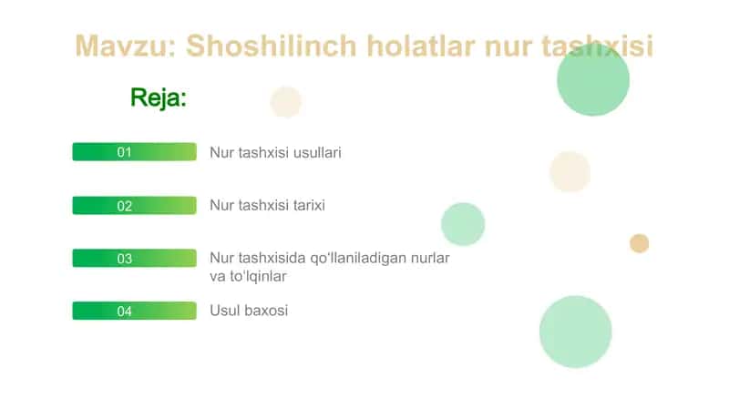 Shoshilinch holatlarda nur tashxisi