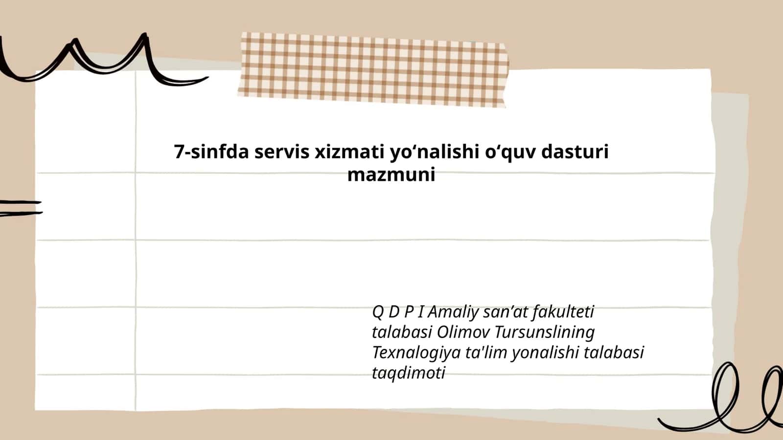 7-sinfda servis xizmati yoʻnalishi oʻquv dasturi mazmuni