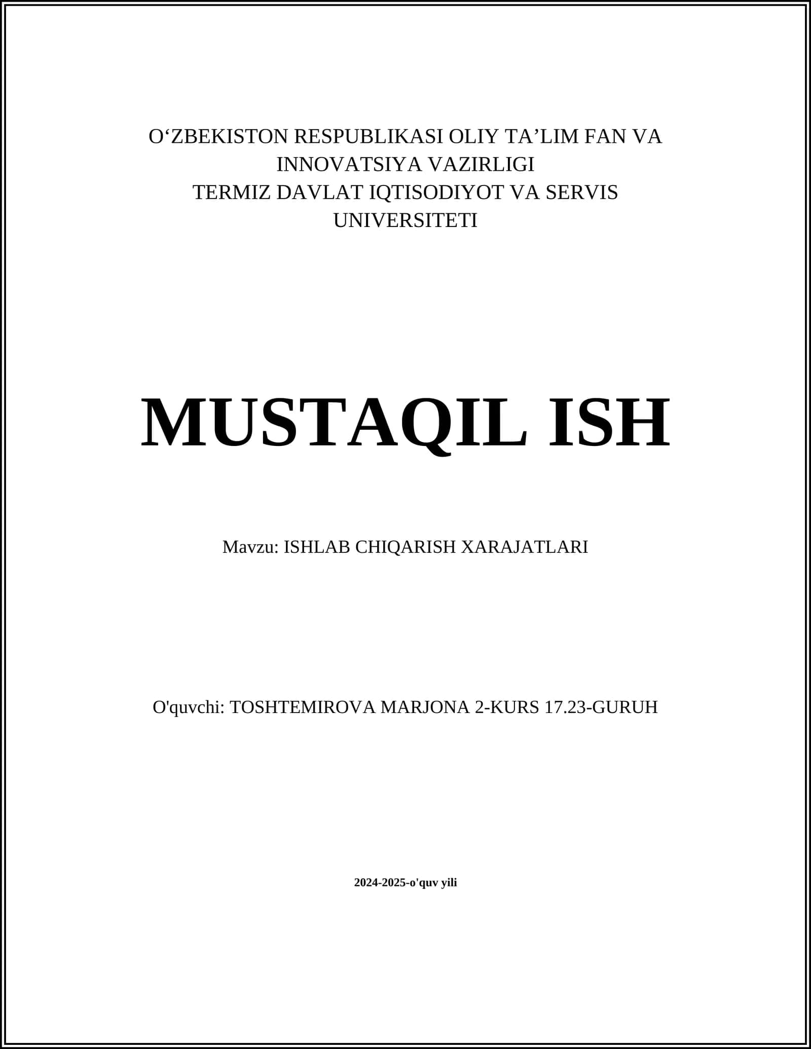 ISHLAB CHIQARISH XARAJATLARI