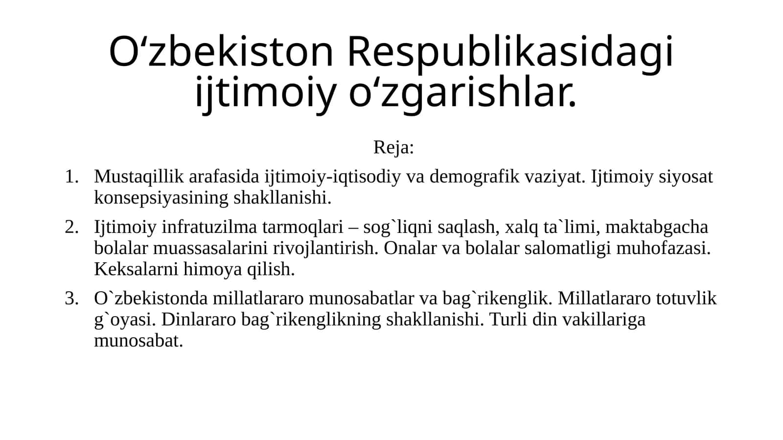Oʻzbekiston Respublikasidagi ijtimoiy oʻzgarishlar