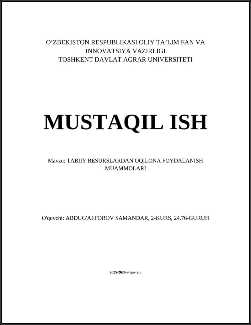 TABIIY RESURSLARDAN OQILONA FOYDALANISH MUAMMOLARI