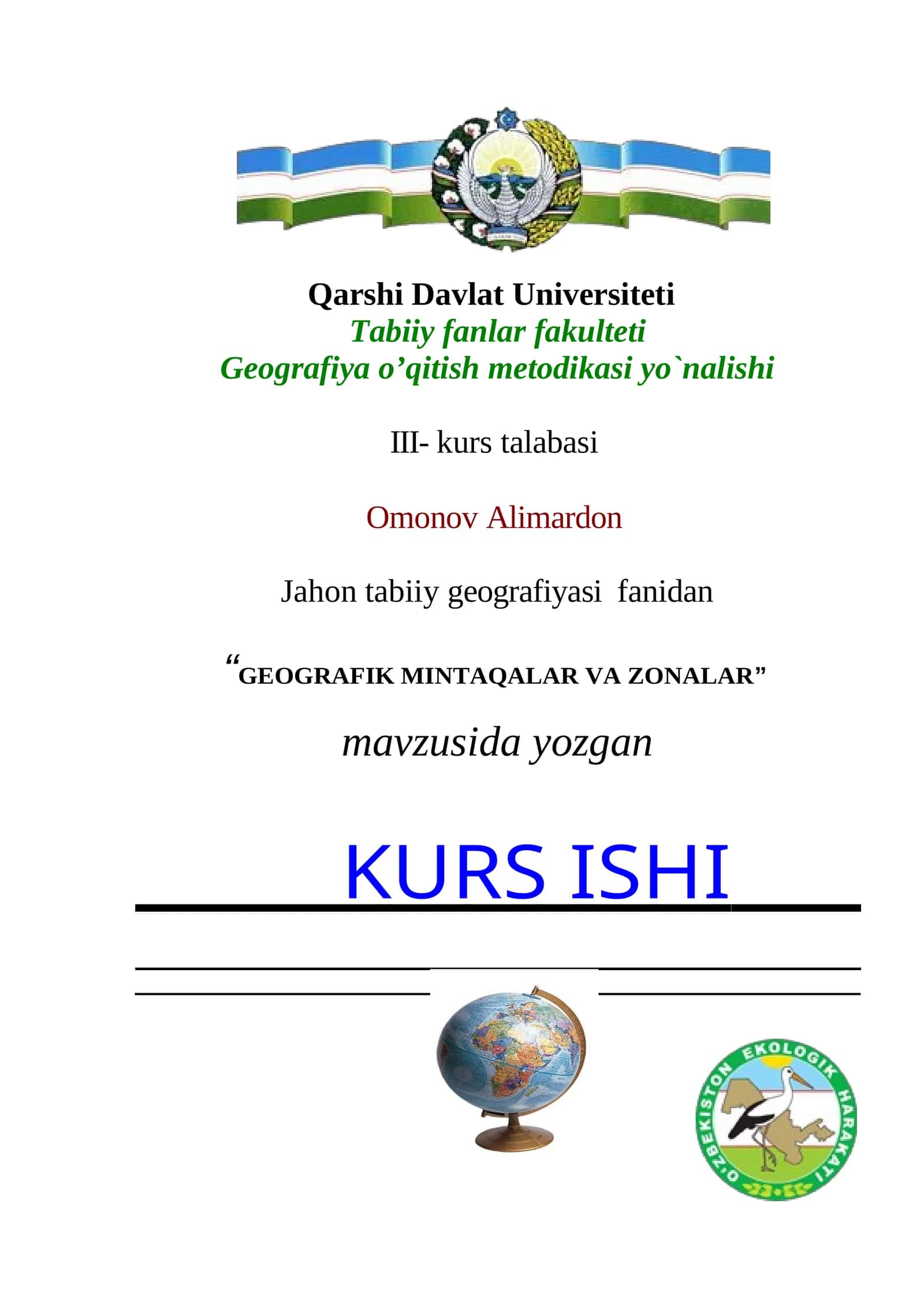 GEOGRAFIK MINTAQALAR VA ZONALAR