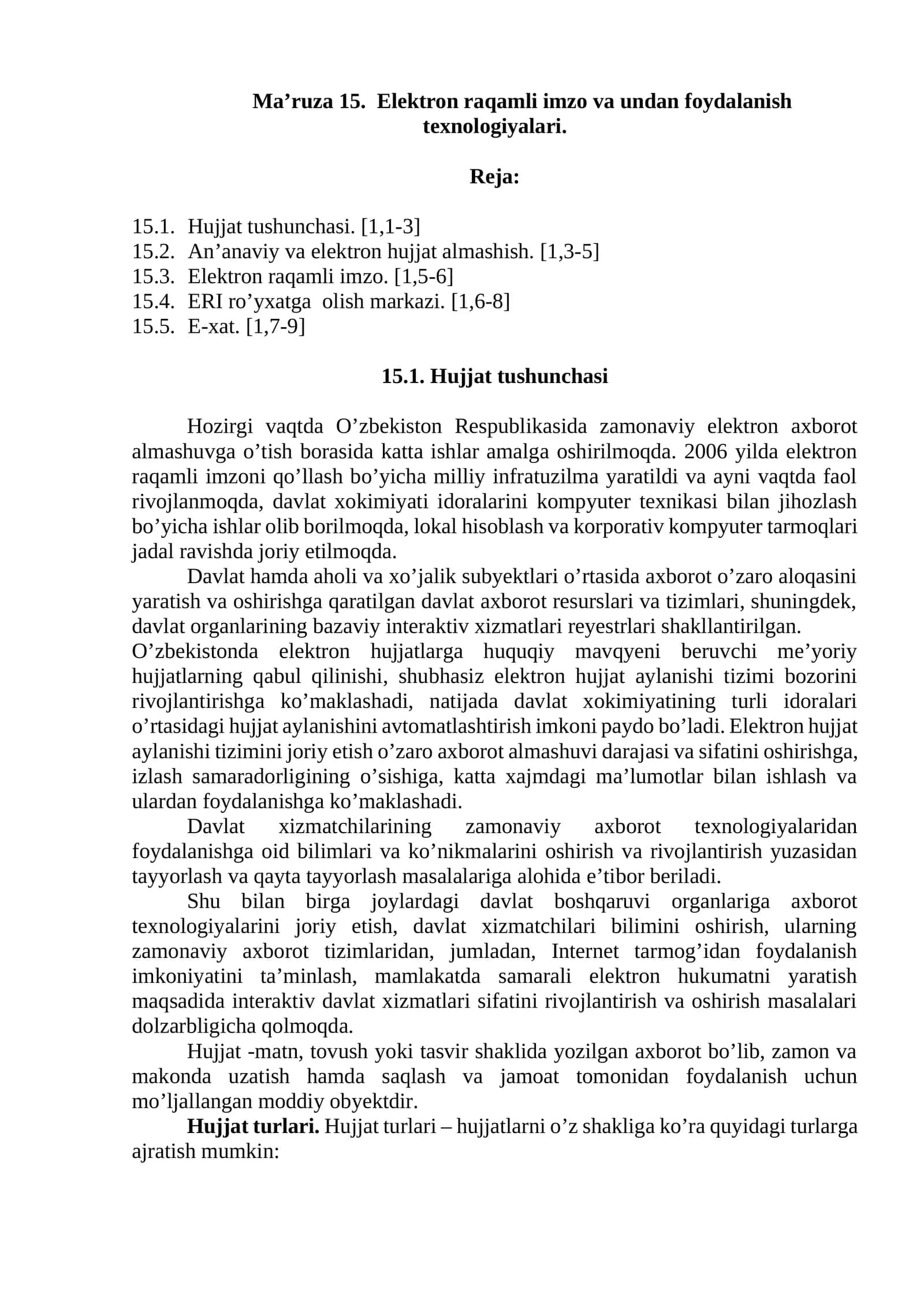 Elektron raqamli imzo va undan foydalanish texnologiyalari