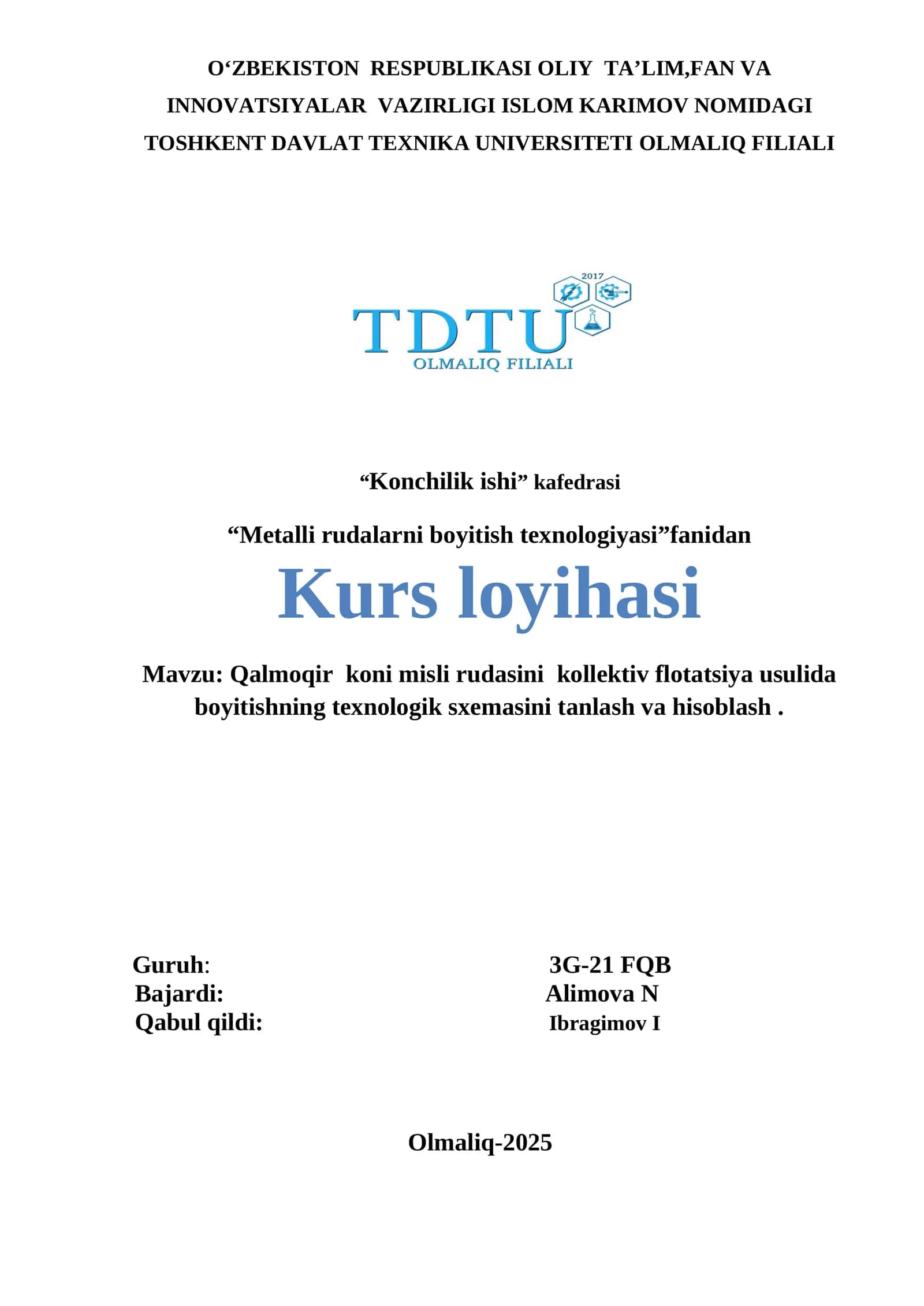 qalmoqir koni mis rudasini kollektiv boyitish
