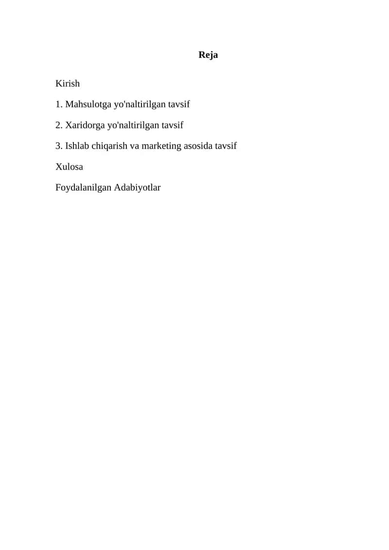 Mahsulot yoki xizmat tavsifi