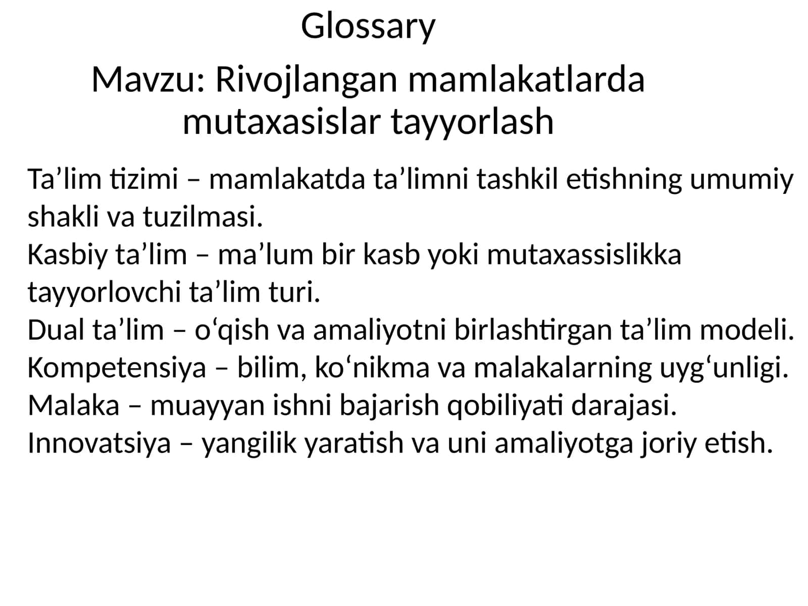 Rivojlangan mamlakatlarda mutaxassislarni tayyorlash