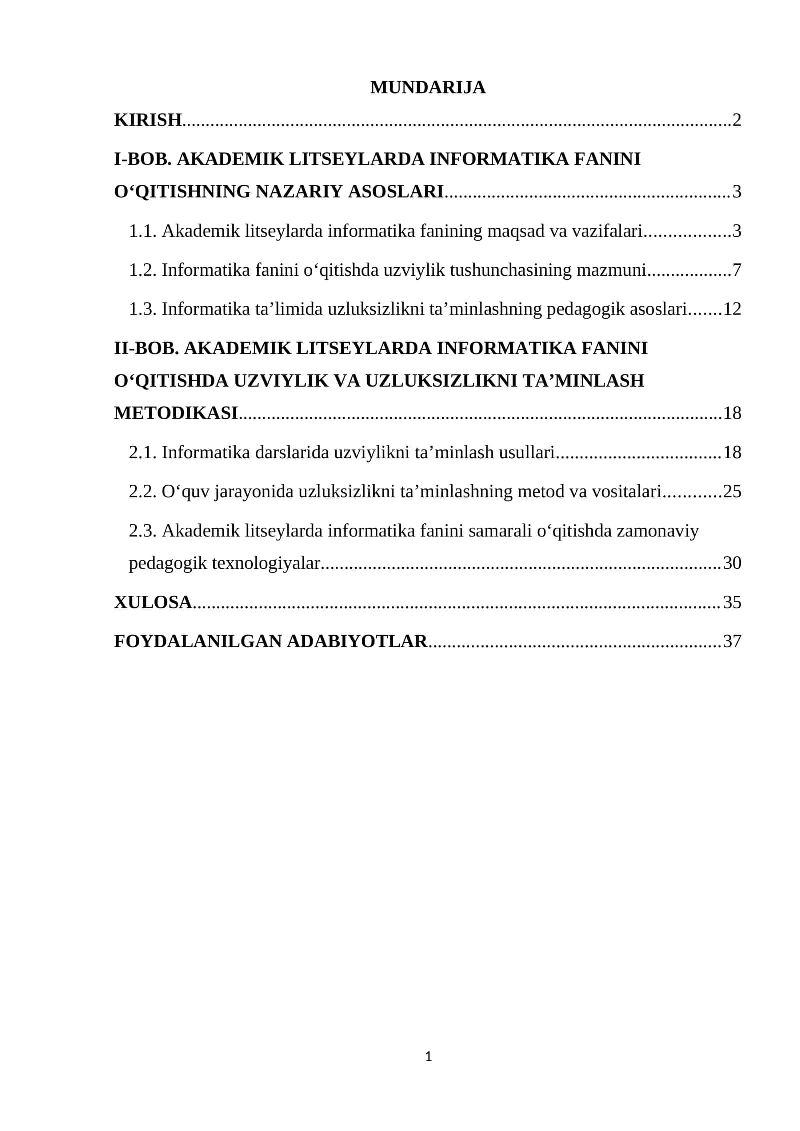 Akademik litseylarda Informatika fanini o'qitishda uzviylik va uzluksizlikni ta'minlash metodikasi.