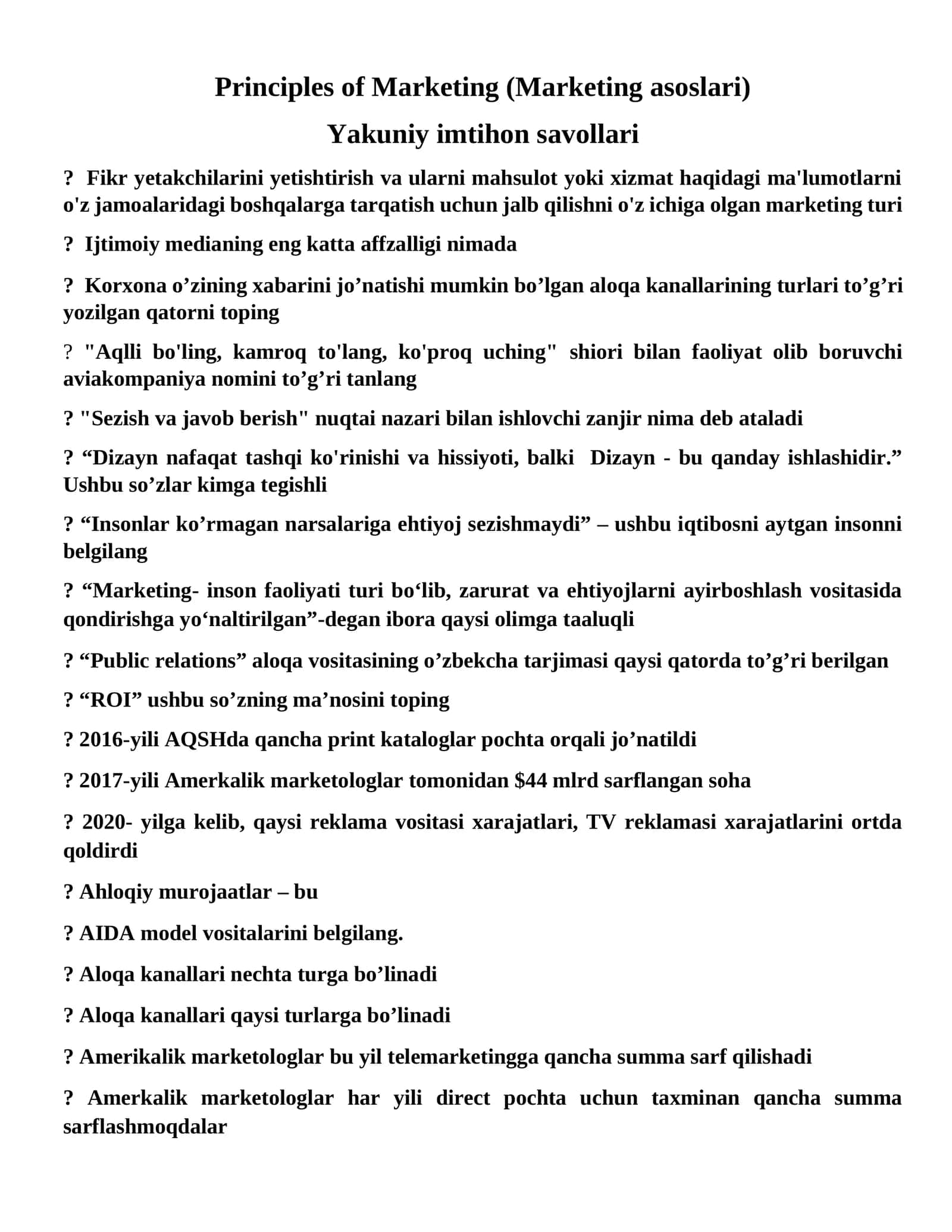 Principles of Marketing (Marketing asoslari)