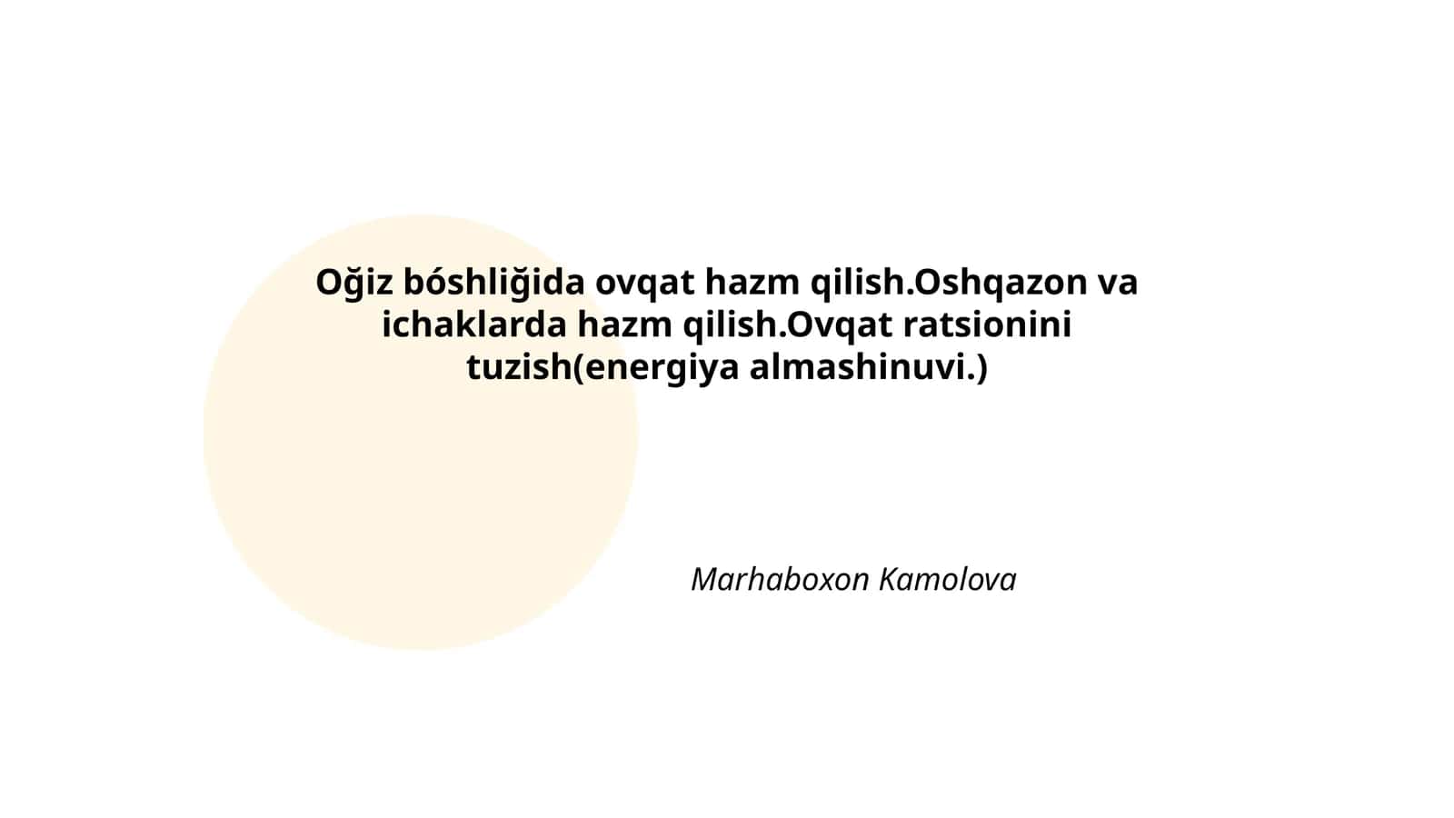 Oğiz Bóshliğida Ovqat Hazm Qilish