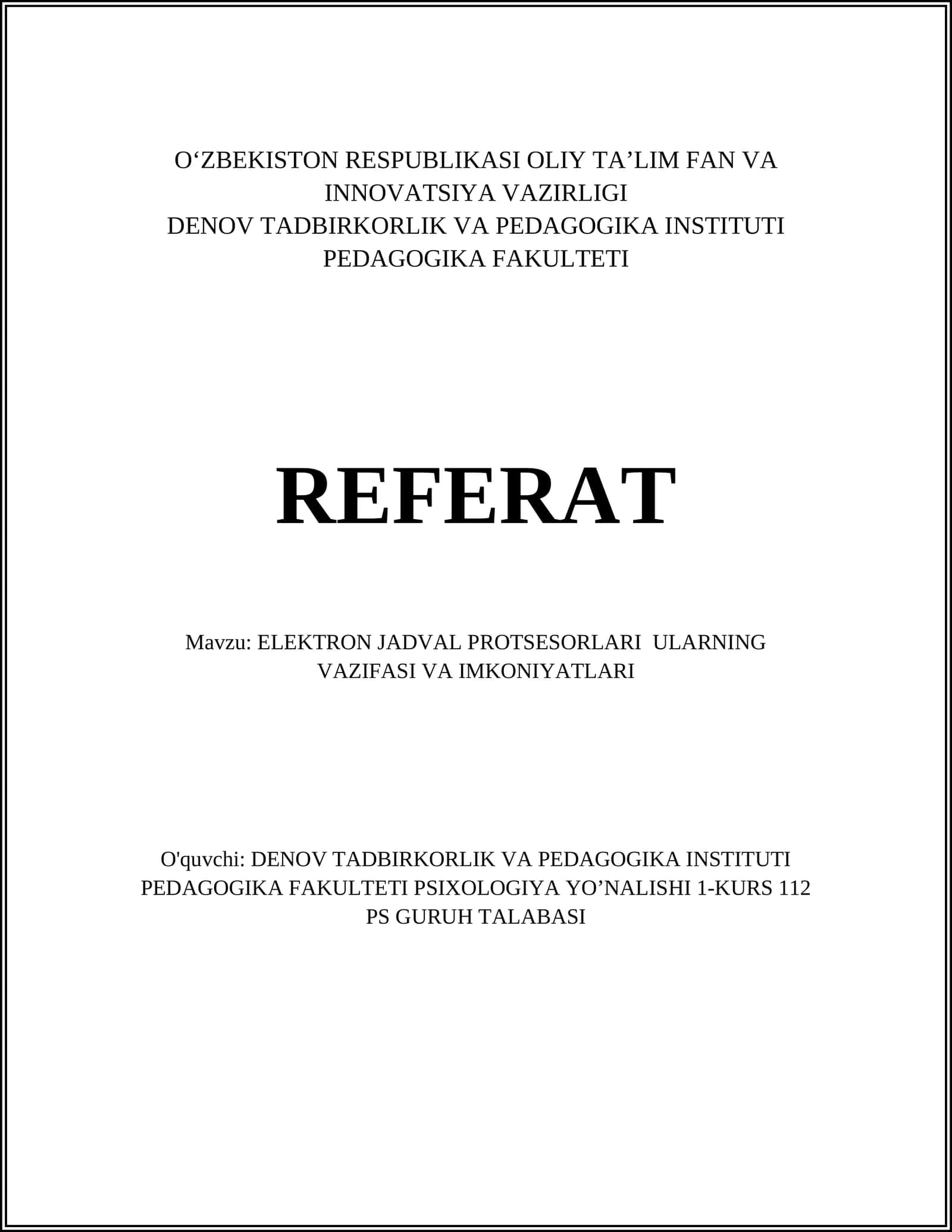 Elektron Jadval Protsessorlari