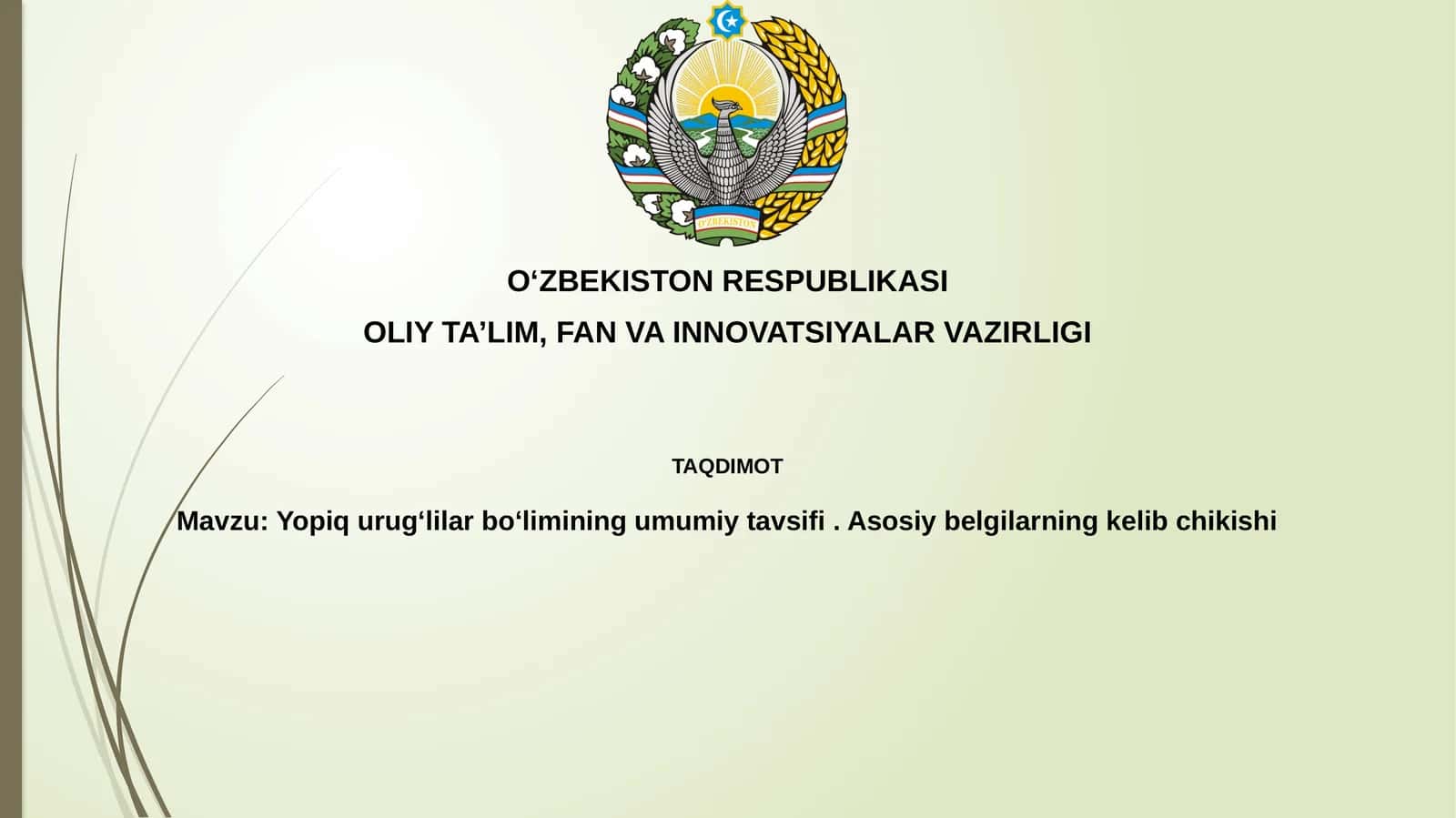 Yopiq urugʻlilar boʻlimining umumiy tavsifi. Asosiy belgilarning kelib chiqishi