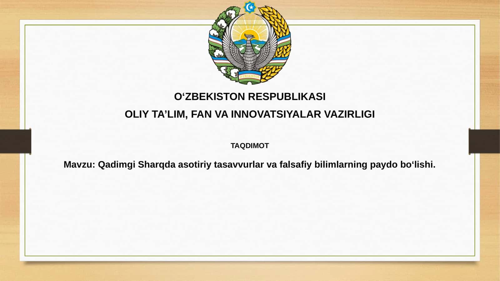 Qadimgi Sharqda asotiriy tasavvurlar va falsafiy bilimlarning paydobo‘lishi