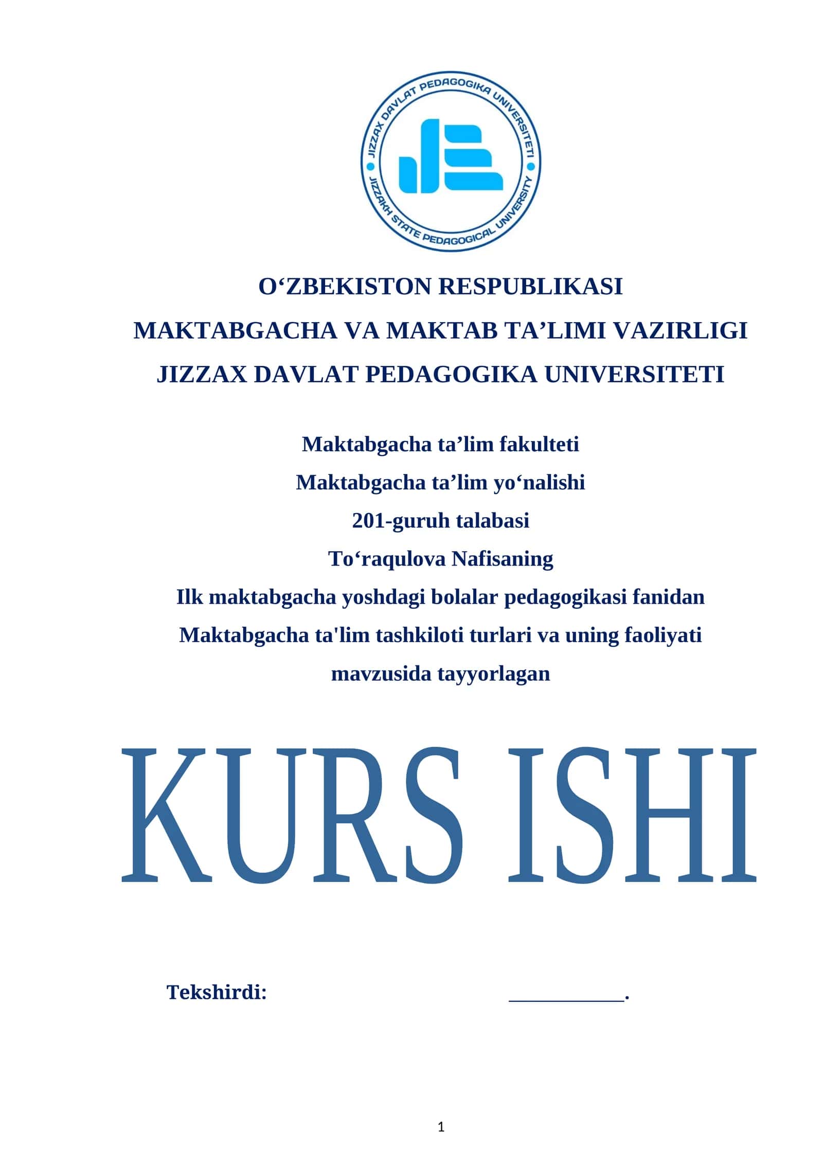 Maktabgacha ta'lim tashkiloti turlari va uning faoliyati mavzusida