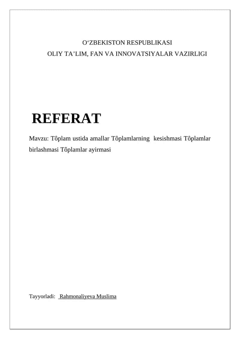 To'plam ustida amallar