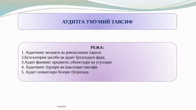 Аудитга умумий тавсиф
