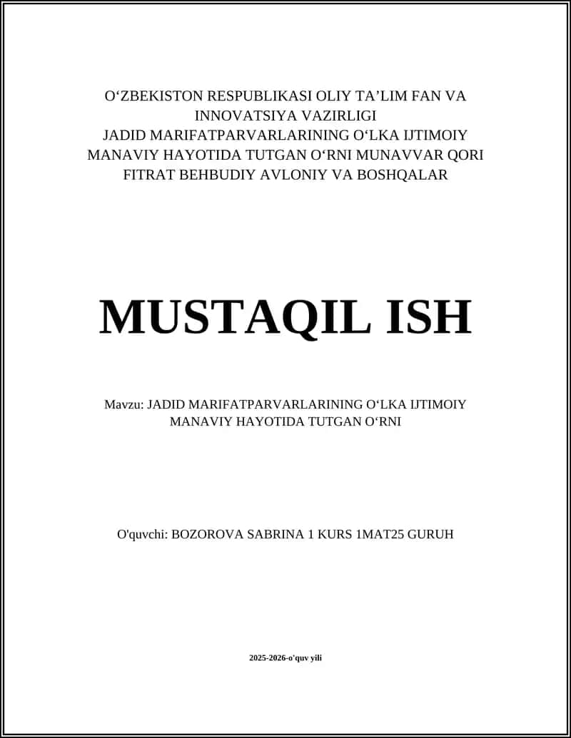 Jadid Marifatparvarlarining Oʻlka Ijtimoiiy Manaviy Hayotida Tutgan Oʻrni