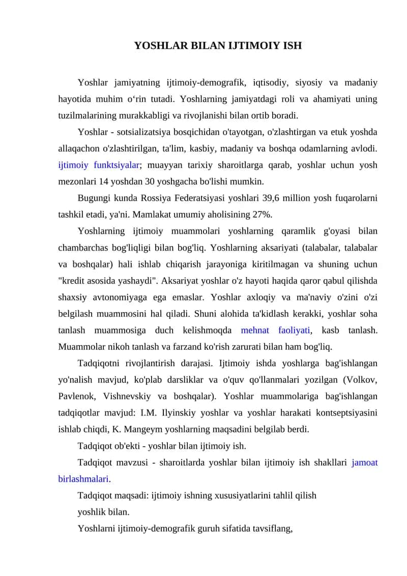 Yoshlar Bilan Ijtimoiy Ish