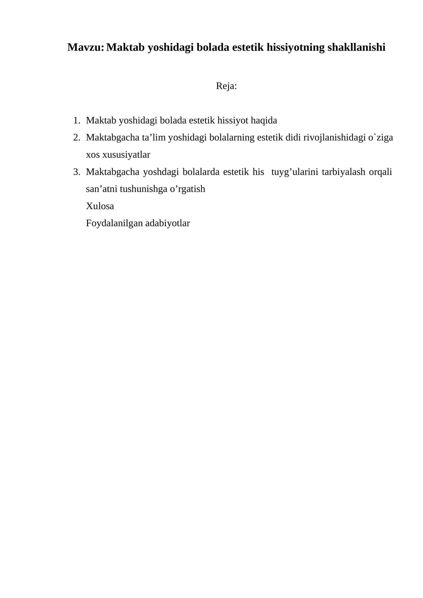 Maktab yoshidagi bolada estetik hissiyotning shakllanishi