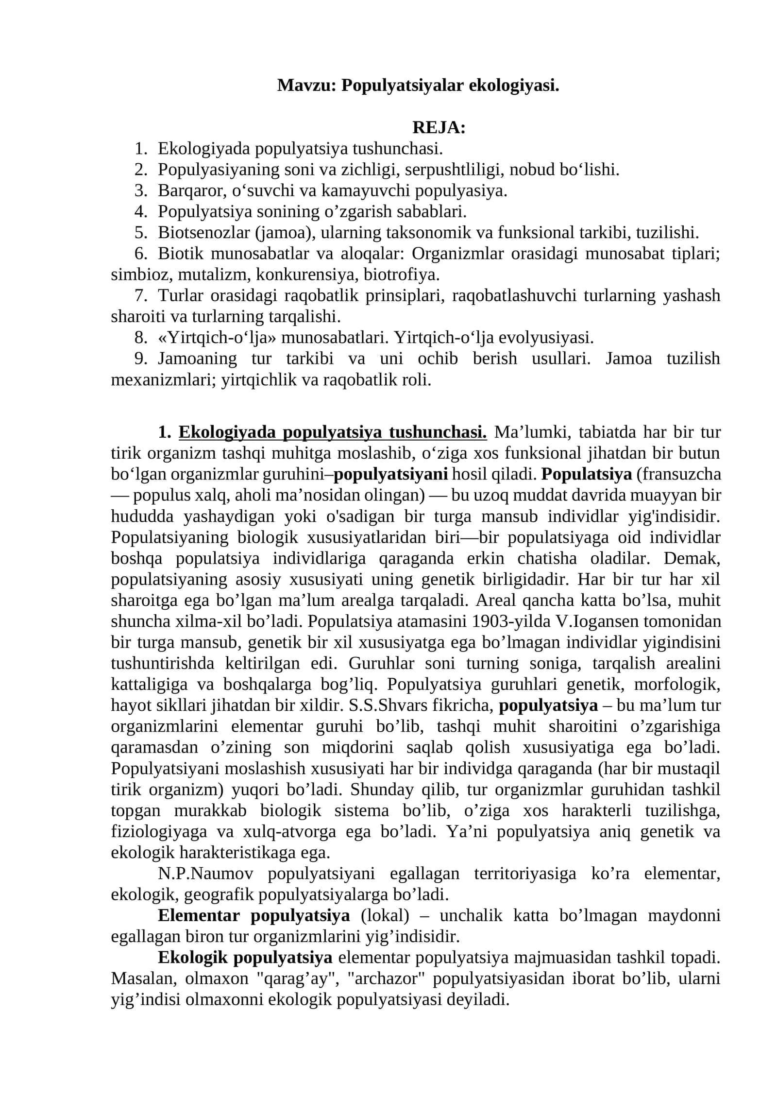 Populyatsiyalar ekologiyasi