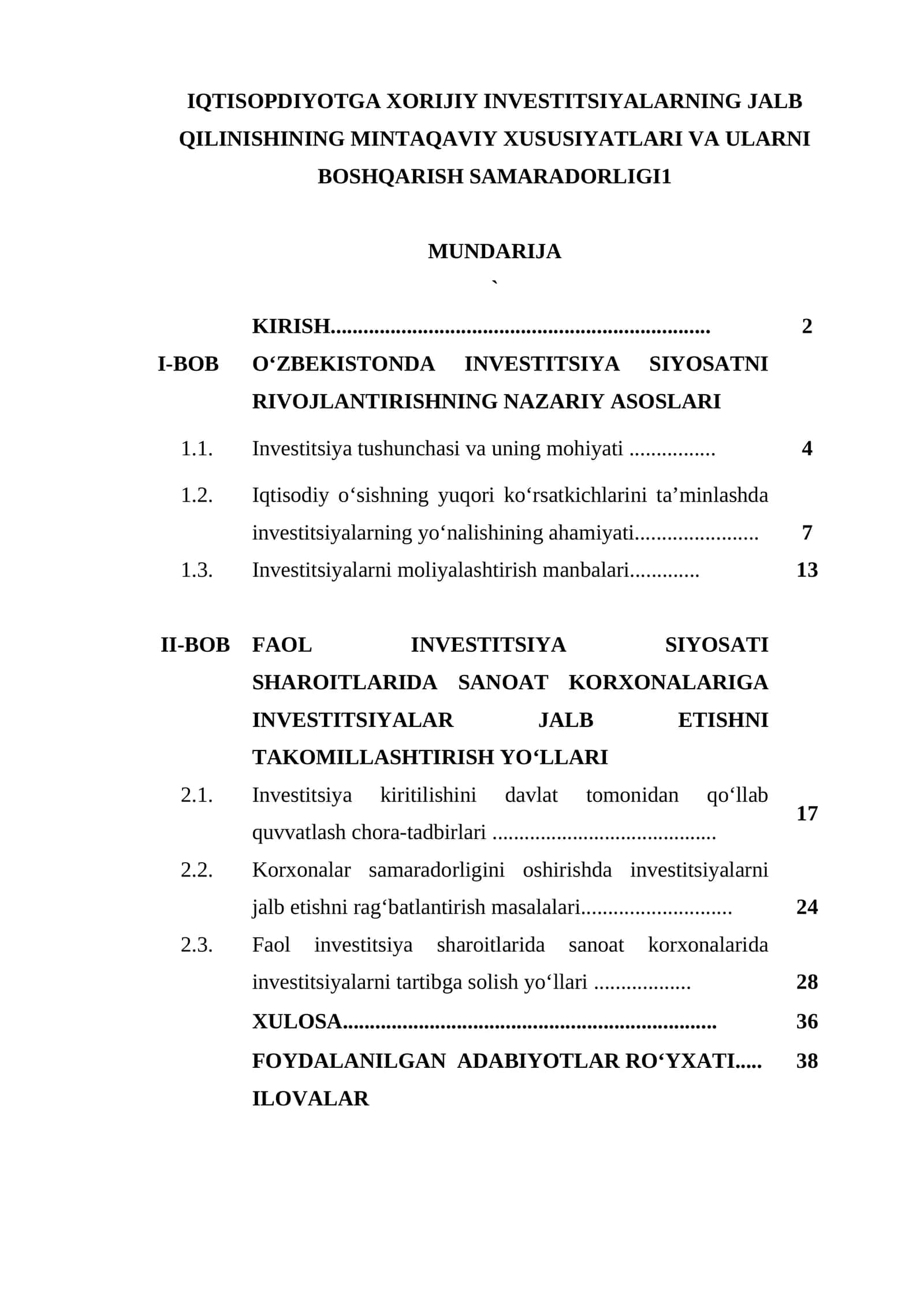 IQTISOPDIYOTGA XORIJIY INVESTITSIYALARNING JALB QILINISHINING MINTAQAVIY XUSUSIYATLARI VA ULARNI BOSHQARISH SAMARADORLIGI1