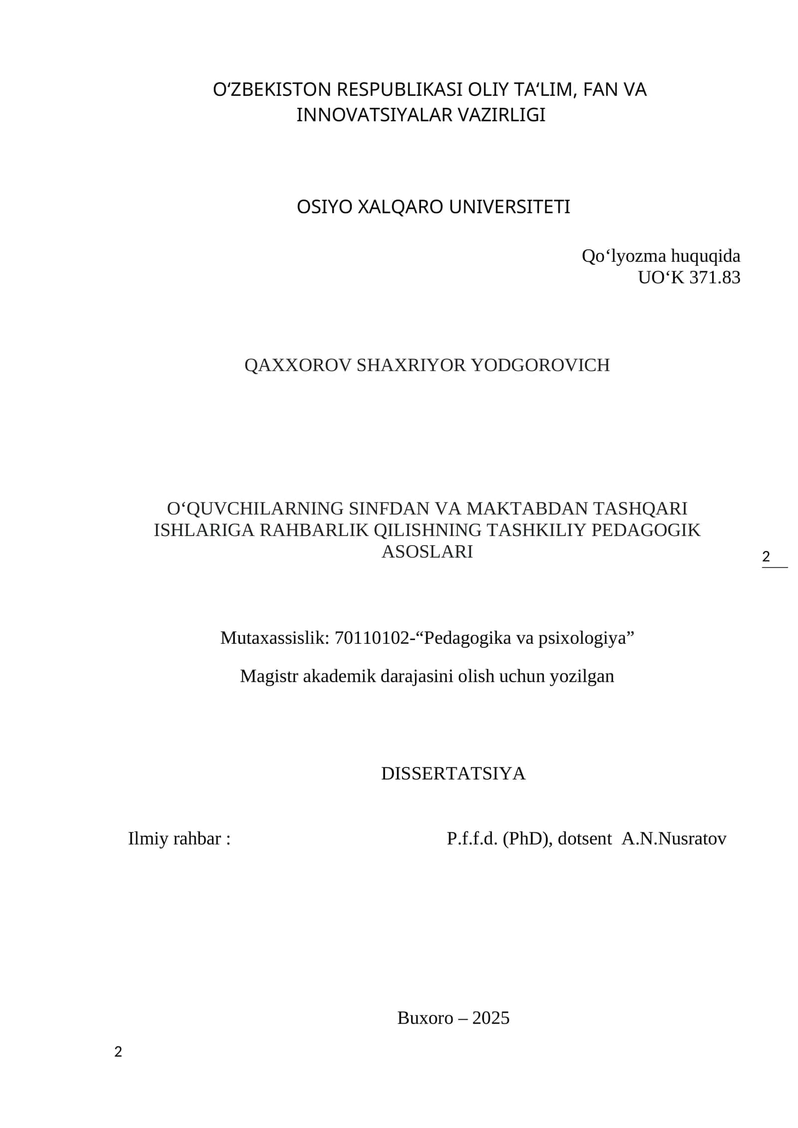 DISSERTATSIYA ISHI