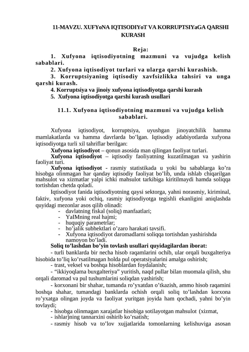 XUFYoNA IQTISODIYoT VA KORRUPTSIYaGA QARSHI KURASH
