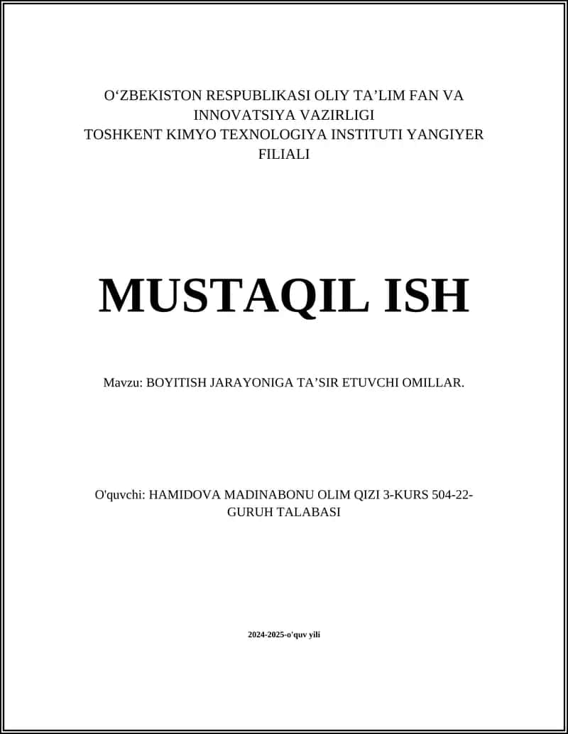 BOYITISH JARAYONIGA TA’SIR ETUVCHI OMILLAR