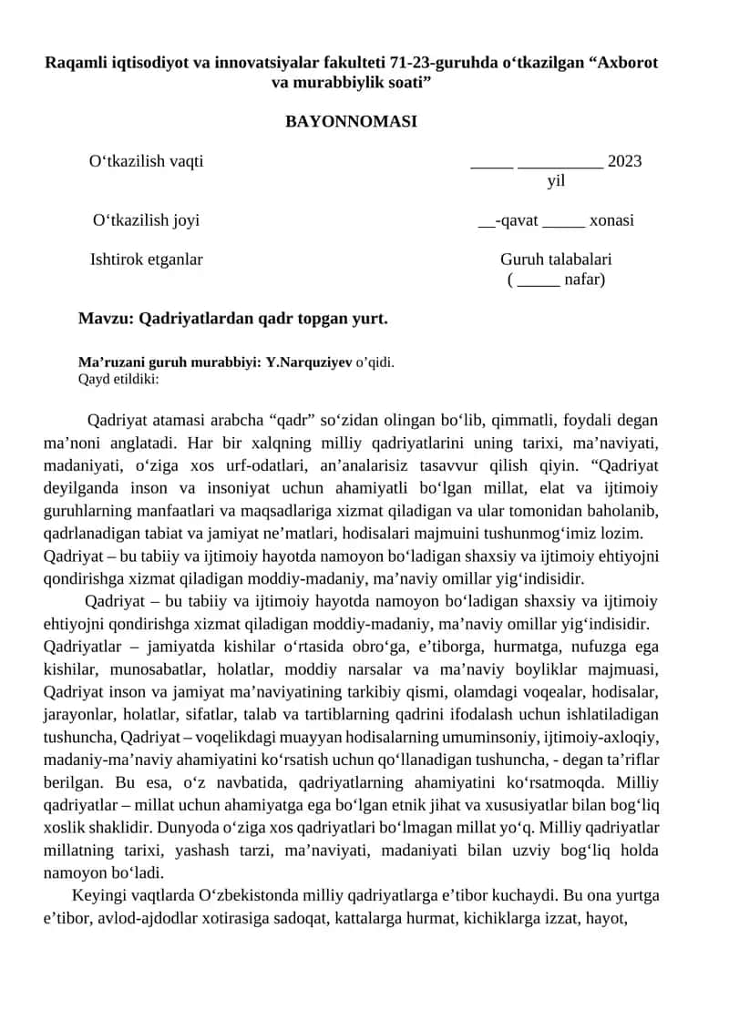 Axborot va murabbiylik soati
