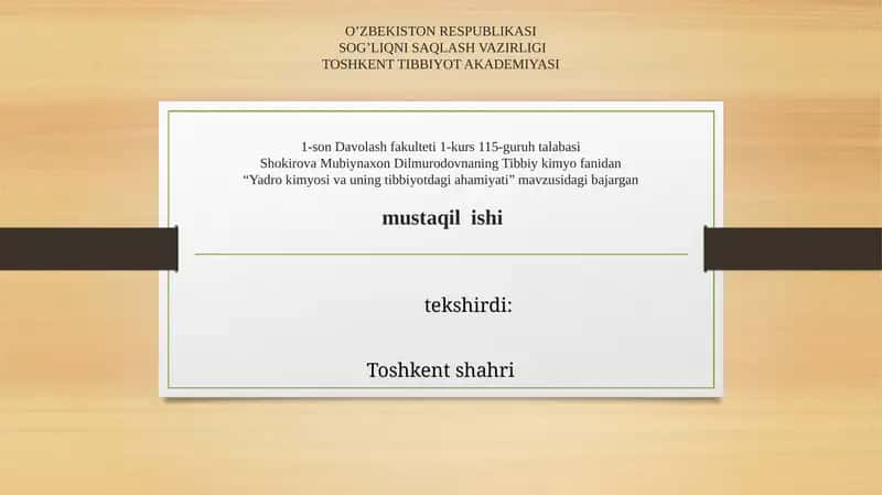 Yadro kimyosi va uning tibbiyotdagi ahmiyati