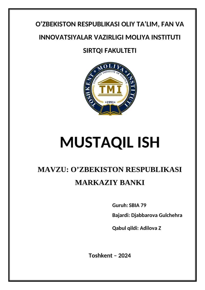 O’ZBEKISTON RESPUBLIKASI MARKAZIY BANKI