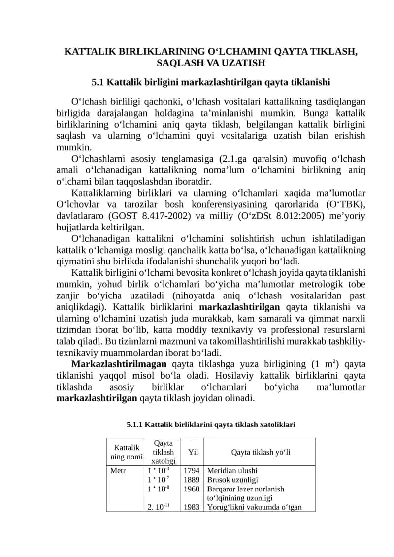 KATTALIK BIRLIKLARINING OʻLCHAMINI QAYTA TIKLASH, SAQLASH VA UZATISH