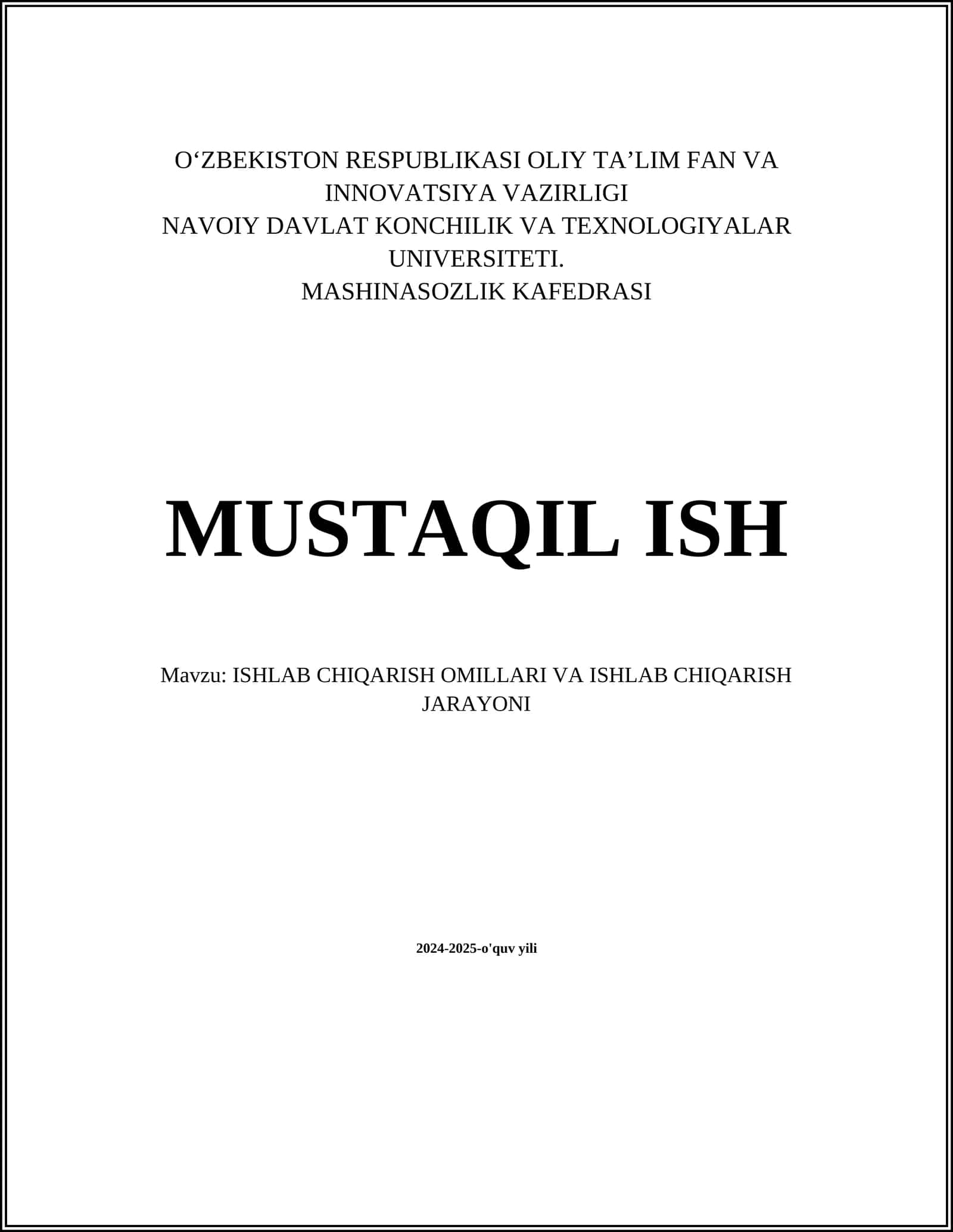 ISHLAB CHIQARISH OMILLARI VA ISHLAB CHIQARISH JARAYONI