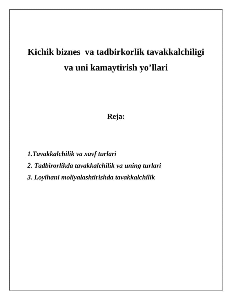 Tavakkalchilik va xavf turlari