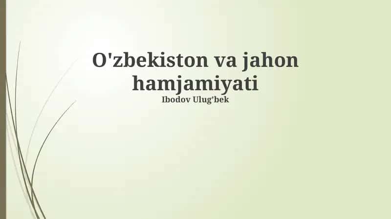 O'zbekiston va jahon hamjamiyati