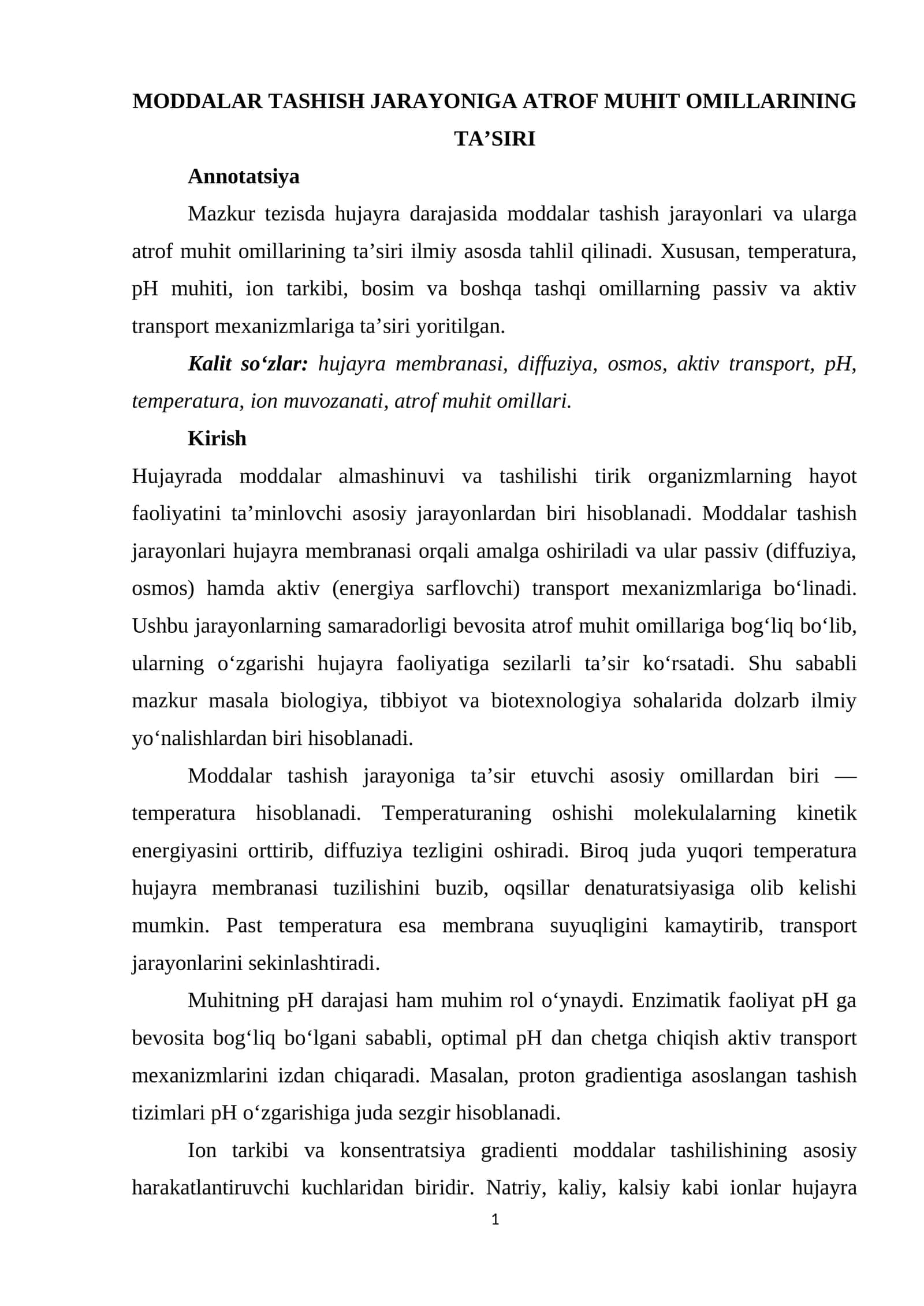 MODDALAR TASHISH JARAYONIGA ATROF MUHIT OMILLARINING TA’SIRI